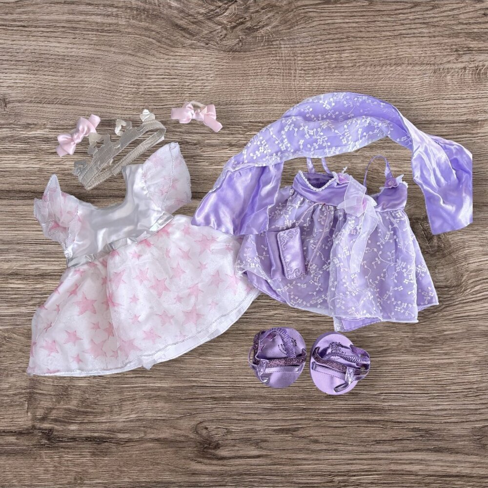 Build A Bear 2 Princess Fairy Dress Outfit Sets Crown Shoes Accessories BABW BAB